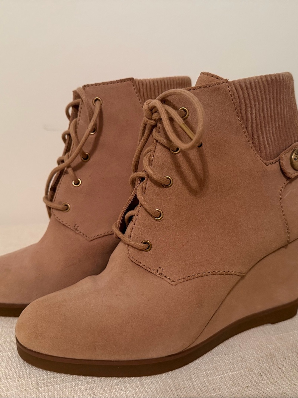 MICHAEL Michael Kors Lace-Up Wedge Ankle Boots in Taupe